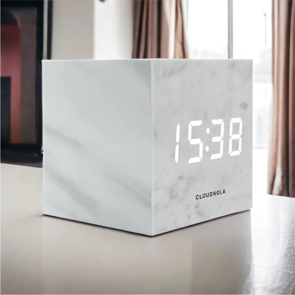 Block Clock led Alarm Clock Marble White Gray Cloudnola Bedroom College Dorm